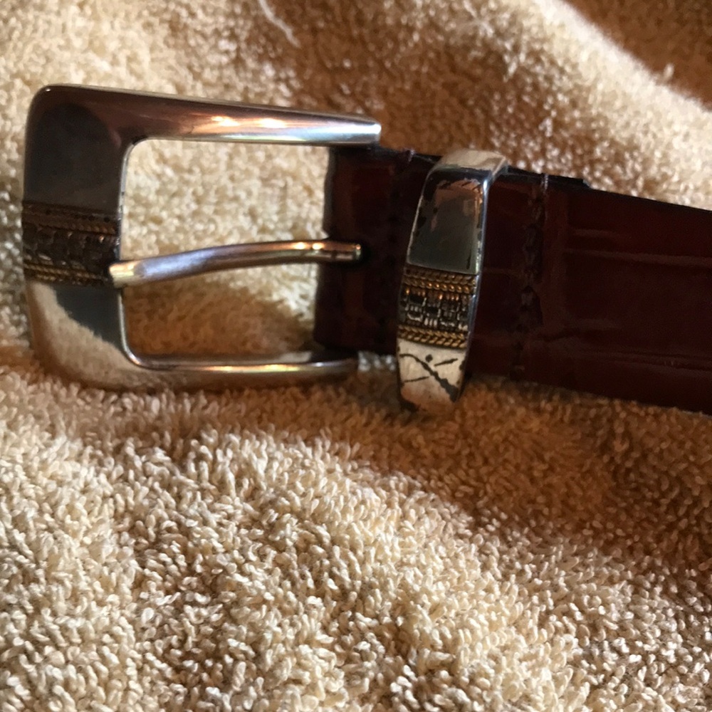 Mens 38 - Italian Calfskin Leather Belt with Silver Buckle Johnson & Murphy